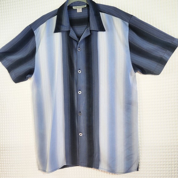 Twist Platinum Shirt Men's MED. Short-Sleeve Blue/gray Striped Button-Up Relaxed - Picture 9 of 9